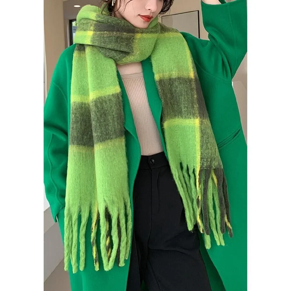 Women's Green Dark Grey Winter Warm Long Shawl Cold Weather Thick Blanket Scarf